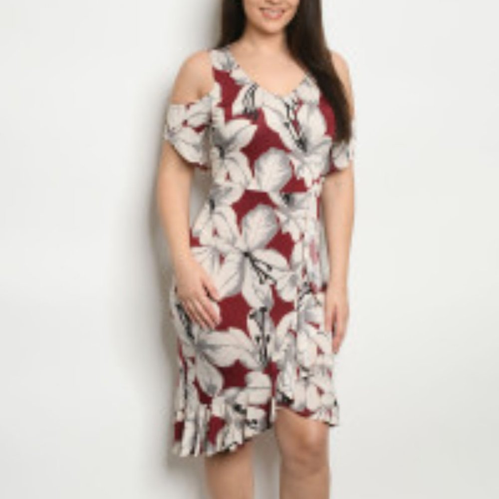 Midi Dress in Burgundy and Cream
